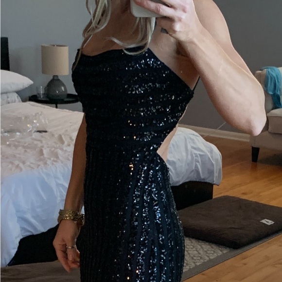 La Femme striped pattern sequin evening gown - Picture 3 of 6